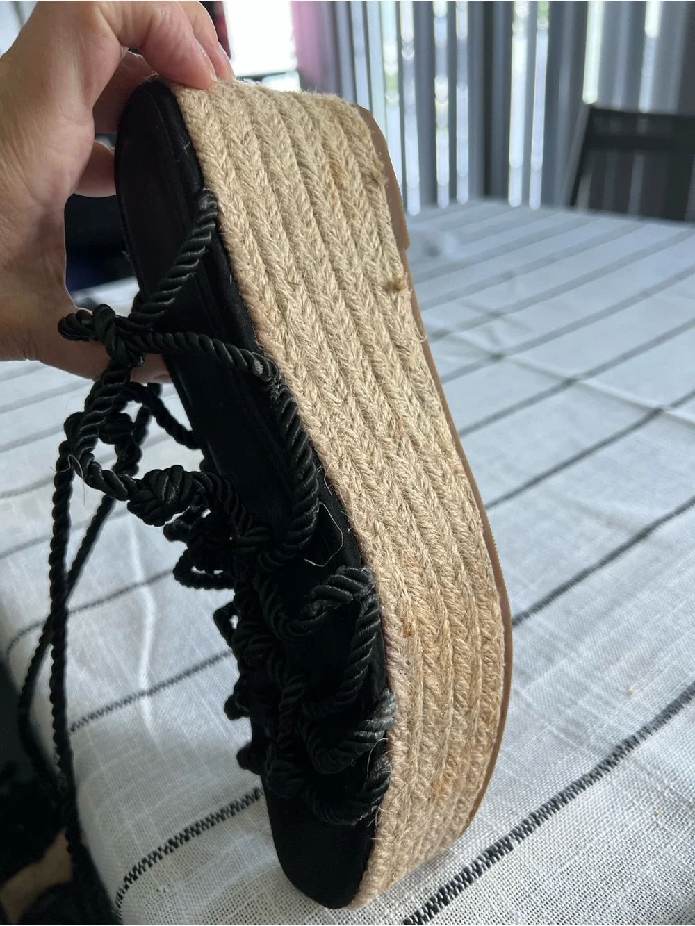 Black Lace-Up Espadrille Platform Sandals
